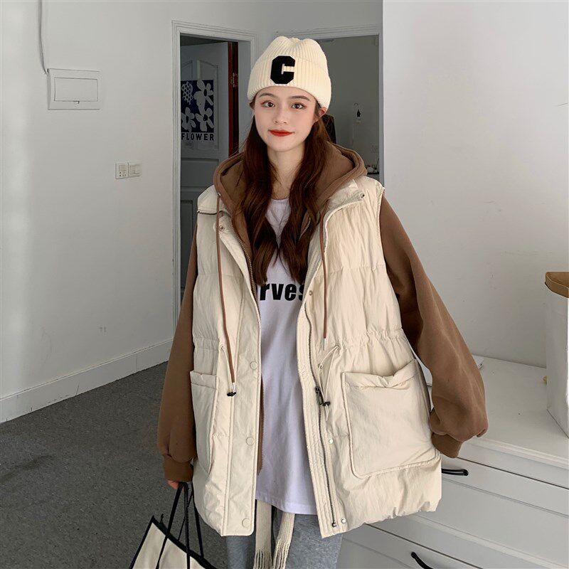大码女装胖mm冬季新款收腰宽松假两件拼接连帽棉衣棉服女加厚外套