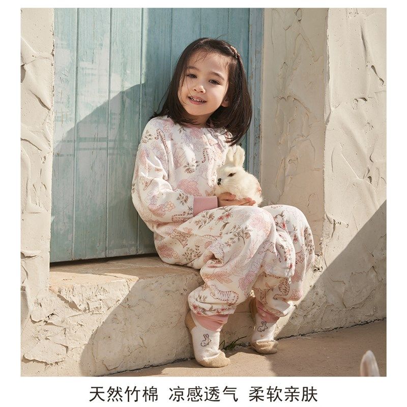 婴儿睡袋春秋薄款竹棉纱布四六层宝宝分腿儿童四季通用款防踢被