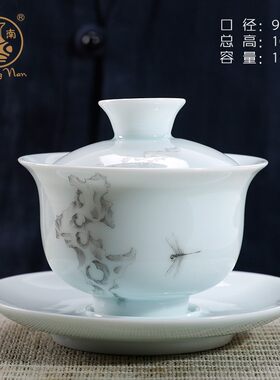 昌南陶瓷盖碗景德镇功夫茶具三才碗玉瓷敬茶碗大号粉彩泡茶壶茶杯