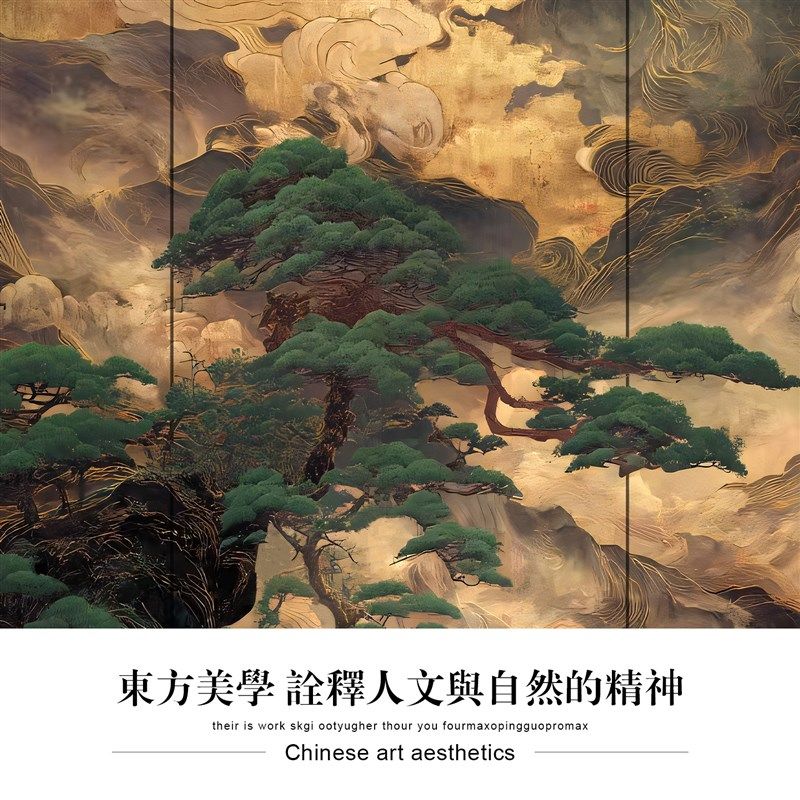 新中式玄关挂画客厅茶室书房酒店包间艺术感壁饰金箔装饰画