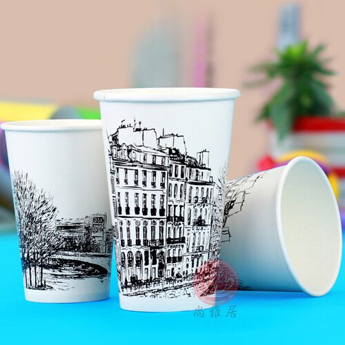 奶茶杯纸杯子素描双淋膜一次性咖啡杯冷热饮杯文艺范饮料杯定制做