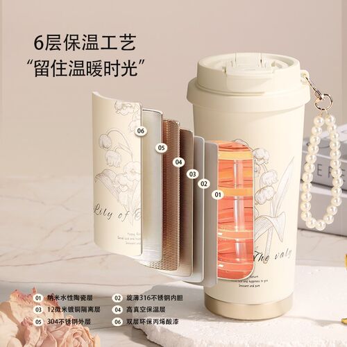草莓树铃兰新款保温杯咖啡杯女生高颜值大容量不锈钢吸管水杯子