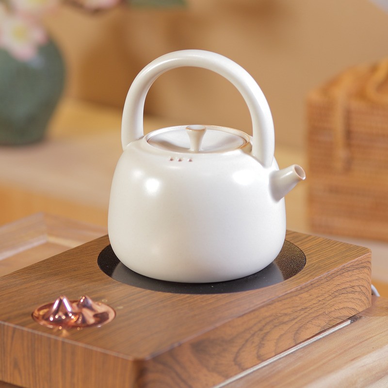 三山堂 提梁白泥煮茶壶套装家用 耐高温日式烧茶壶老式泡茶器