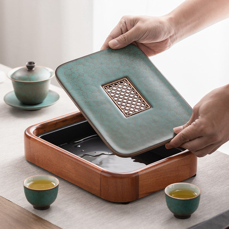 一品仟堂家用实木干泡盘储水式茶盘简约茶道花梨木复古泡茶小托盘