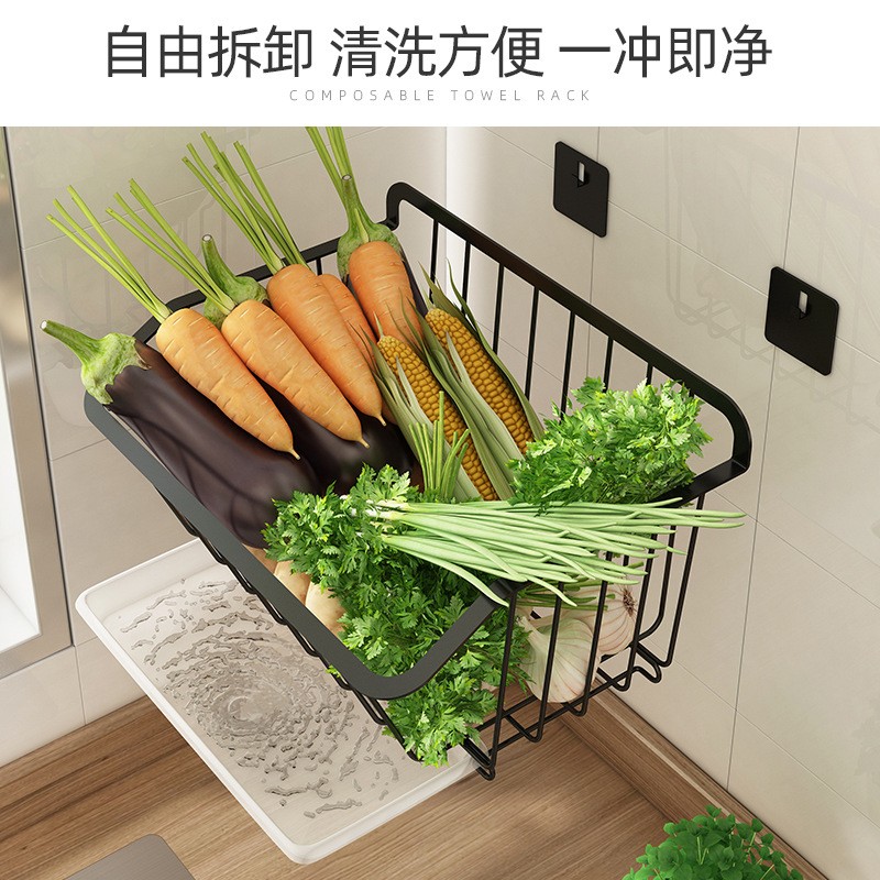 厨房壁挂蔬菜篮果蔬筐挂墙篮子免打孔置物架水槽碗盘沥水架不锈钢