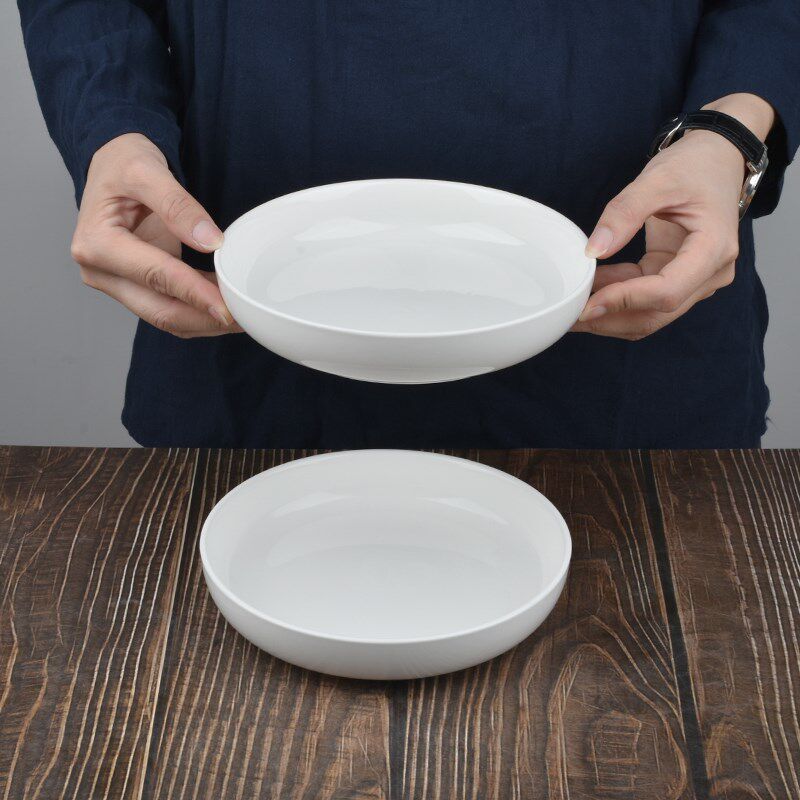 德化白瓷纯白家用7.5英寸深盘饭菜炒面拌面盘蒸饭粉蒸肉圆盘汤盘