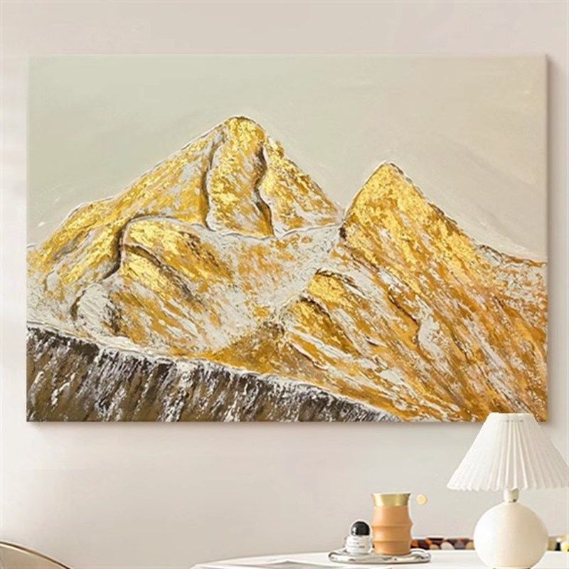日照金山金箔画装饰画餐厅纯手绘油画客厅玄关风景背景墙轻奢挂画