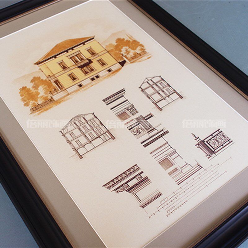 美式风景建筑物 客厅 书房 玄关 沙发背景装饰画有框画挂画墙画