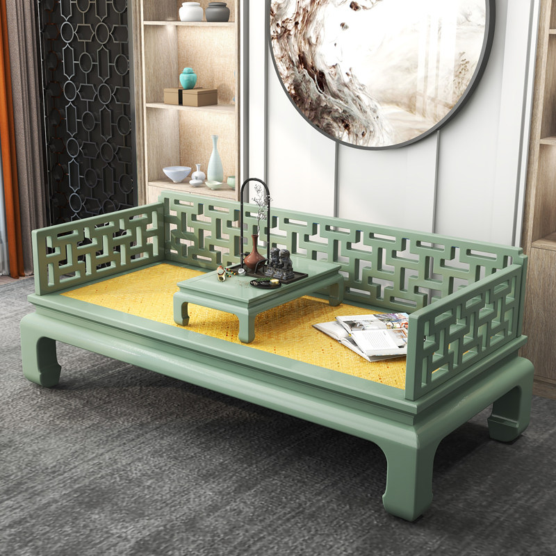 新中式实木罗汉床榆木彩漆家用床榻客厅禅意沙发简约贵妃床榻躺椅