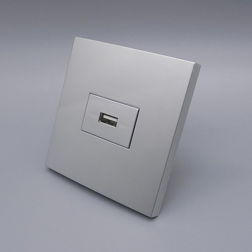 银灰色86型一位USB插座太空银单口USB母对母直插式对接数据延长线