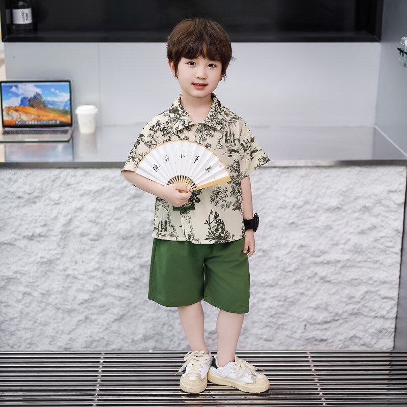 宝宝夏季汉服套装男童古装新中式夏装儿童中国风网红衣服小孩唐装
