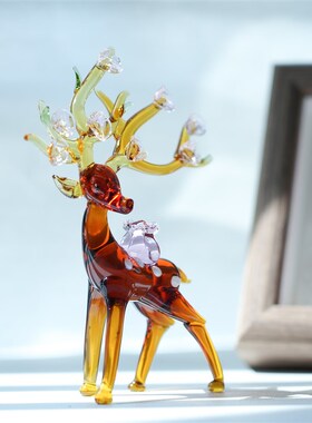 淄博琉璃手工艺品招财梅花鹿桌面摆件一路有钱家居办公书桌装饰品