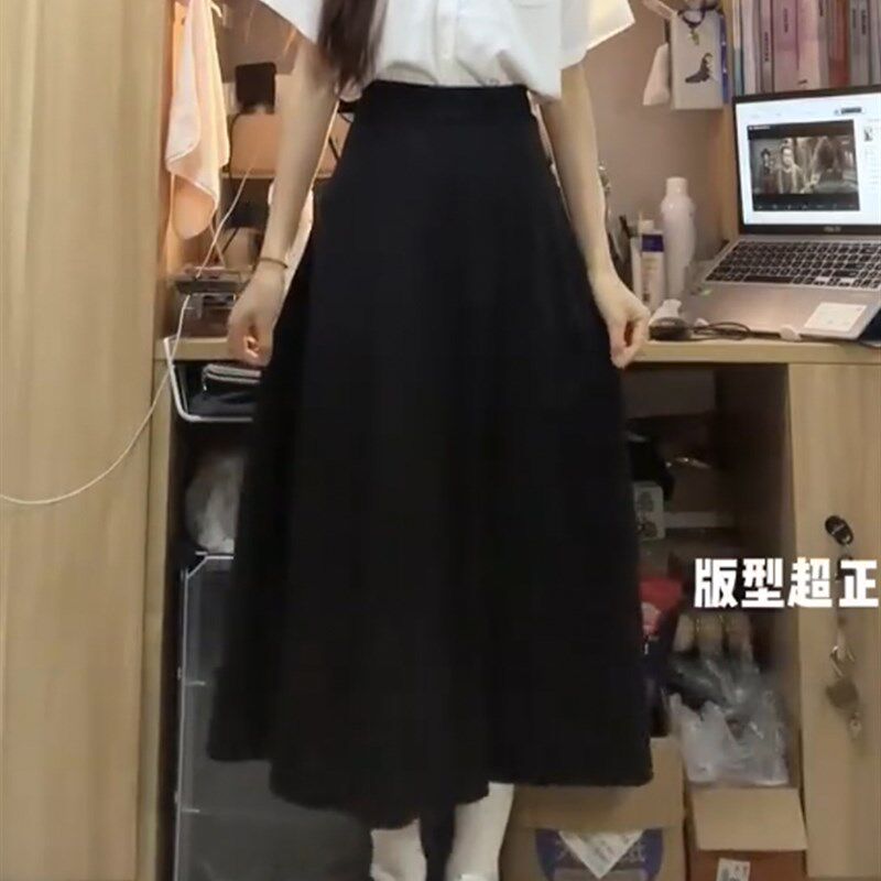 黑色半身裙夏季穿搭大码胖妹妹mm遮肚藏肉裙子垂感高腰a字西装裙