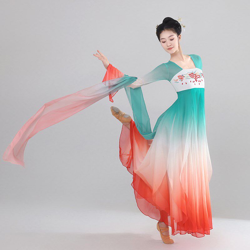 古典舞蹈服女飘逸仙气古风纱衣中国舞长款连衣裙汉唐舞蹈服大摆裙