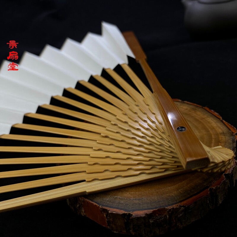 景扇堂9.5寸16方老玉竹琴方翻轮折扇中国风苏工手工文玩扇扇子骨