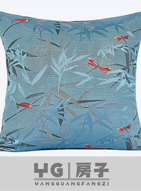 新中式蓝灰色蜻蜓抱枕法式轻奢沙发靠垫床头靠包设计师样板房靠枕