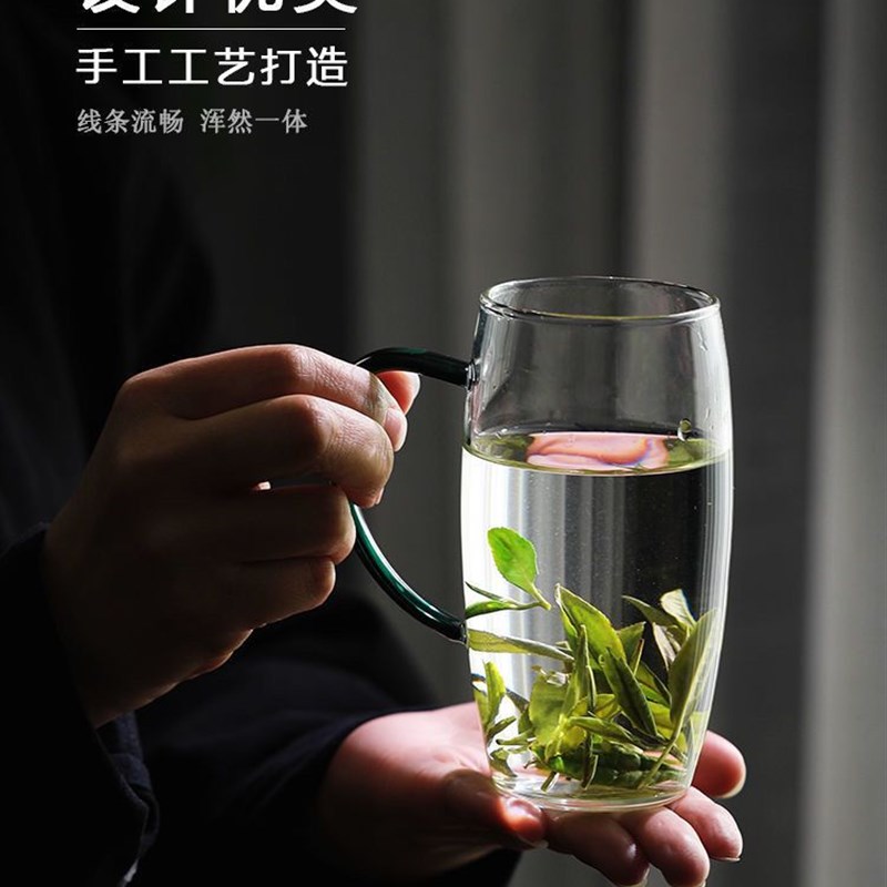 加厚玻璃杯绿茶杯耐热耐高温家用水杯泡茶杯花茶防炸裂牛奶办公杯