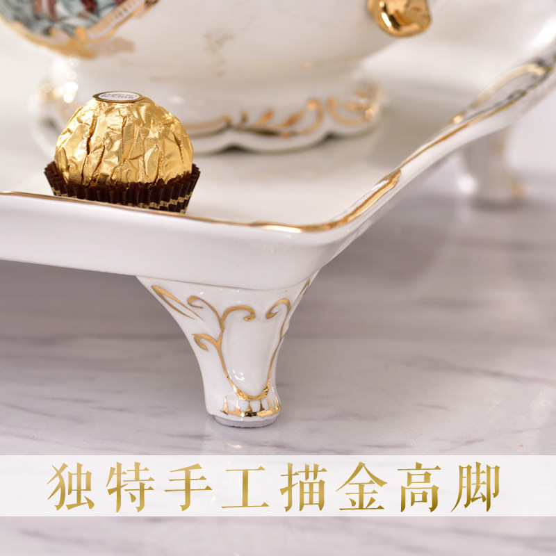 大号欧式陶瓷托盘长方形描金咖啡杯盘水杯花茶茶具茶盘收纳客厅盘