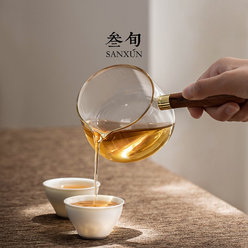 叁旬清远侧把茶壶玻璃煮茶器耐高温泡茶壶木把单壶过滤功夫茶具