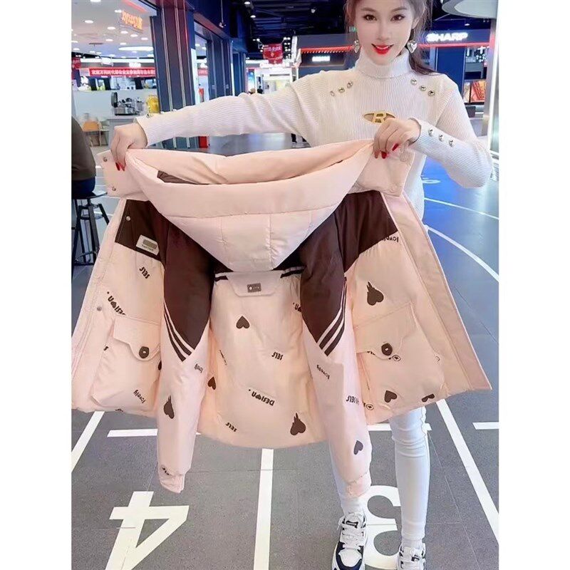 羽绒服爱心短女士外套冬百搭新款连帽小个子女款宽松保暖冬装女装