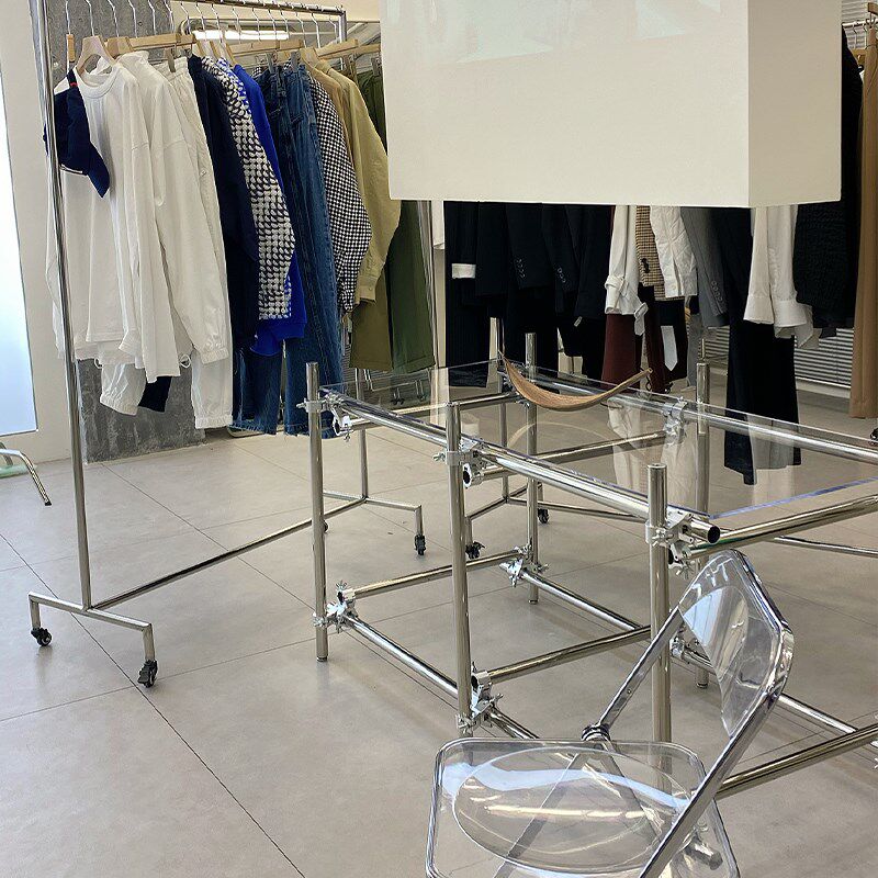 服装店流水台展示台落地式中岛陈列架不锈钢摆台买手店橱窗展示架