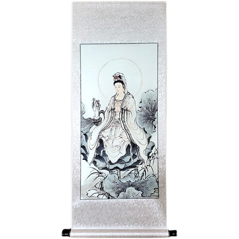 普陀山加护观音菩萨画像南海观音卷轴挂画家用供奉观世音菩萨佛像