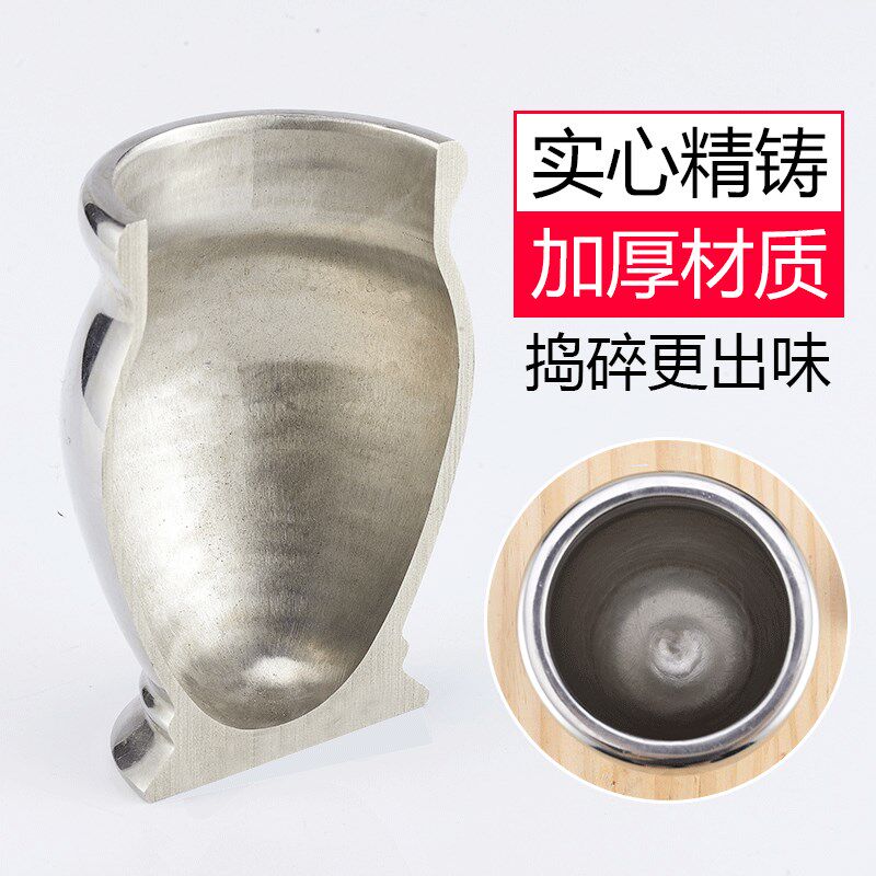 304不锈钢捣蒜罐实心铸造蒜臼家用手动蒜泥器捣大蒜捣药冲辣椒罐