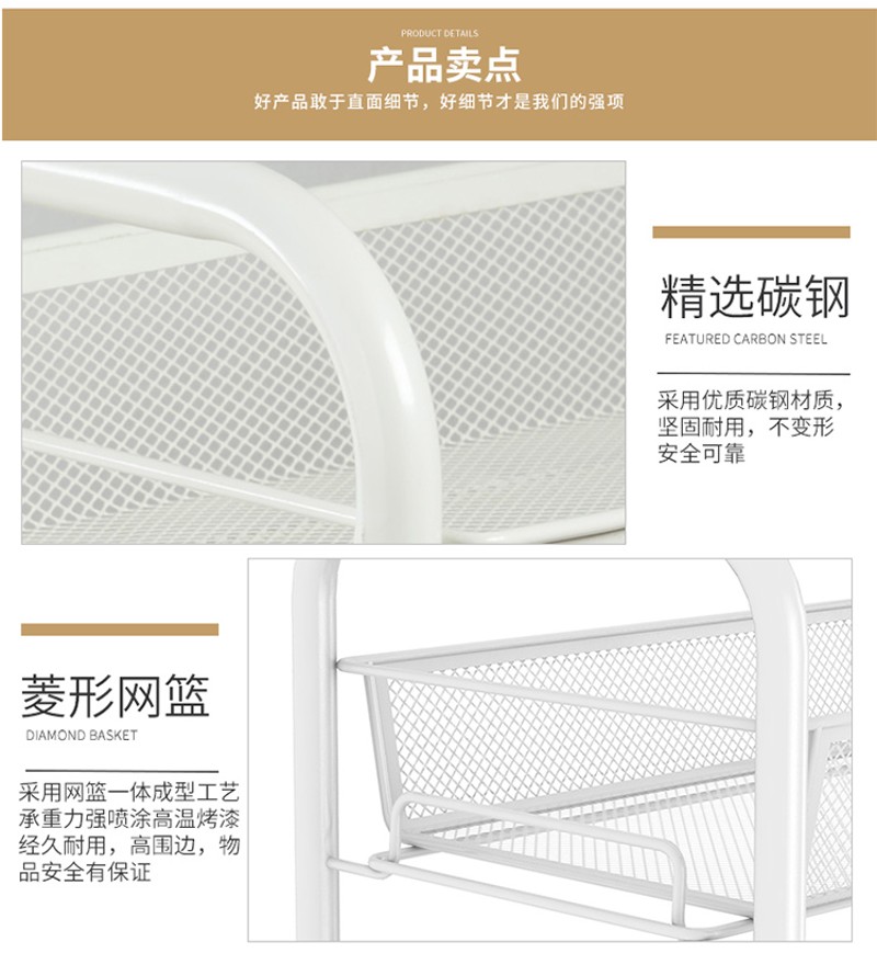 厨房置物小推车多功能美容美甲收纳架家用可移动不锈钢落地置物架