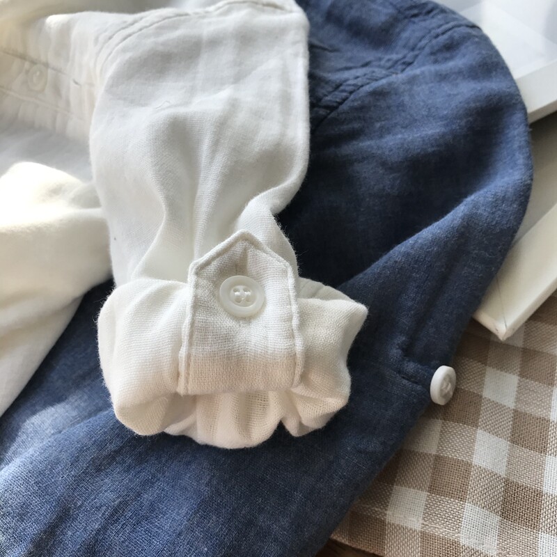 软的一塌糊涂~婴儿棉系列 舒软透气 男童纱布立领衬衣 长袖衬衫