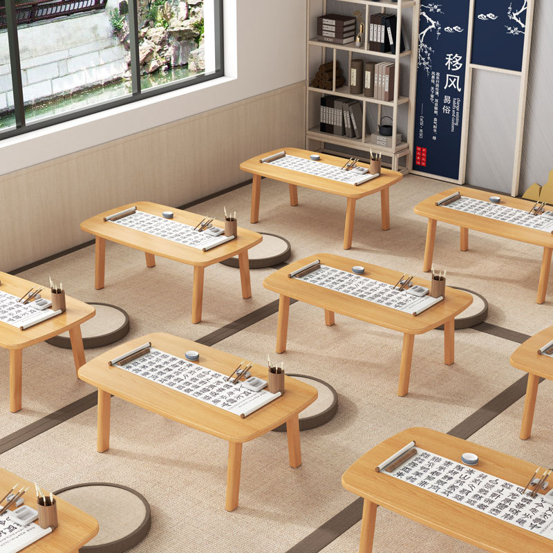 实木国学书法桌琴棋书画桌案培训班儿童写毛笔练字马鞍桌中式复古图片