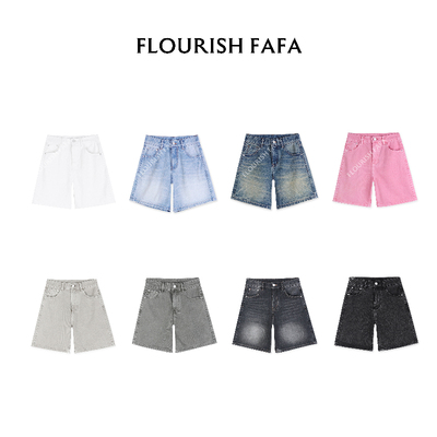 FLOURISH FAFA【卡乐】 无弹夏季A字版三四分牛仔短裤