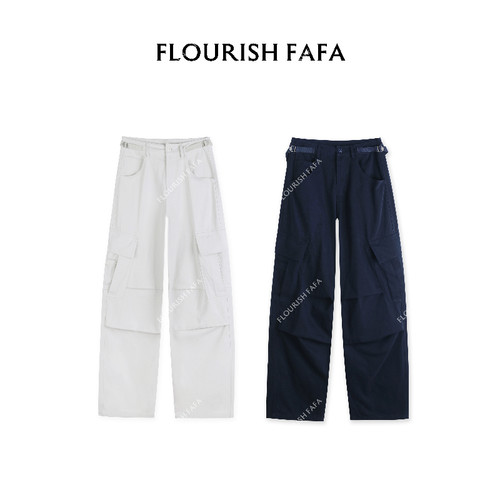 FLOURISH FAFA【空气裤】 无弹多口袋工装拖地直筒休闲裤