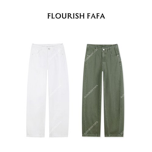 FLOURISH FAFA【旧金山】无弹夏季无腰头宽松茧型九分胖丁牛仔裤