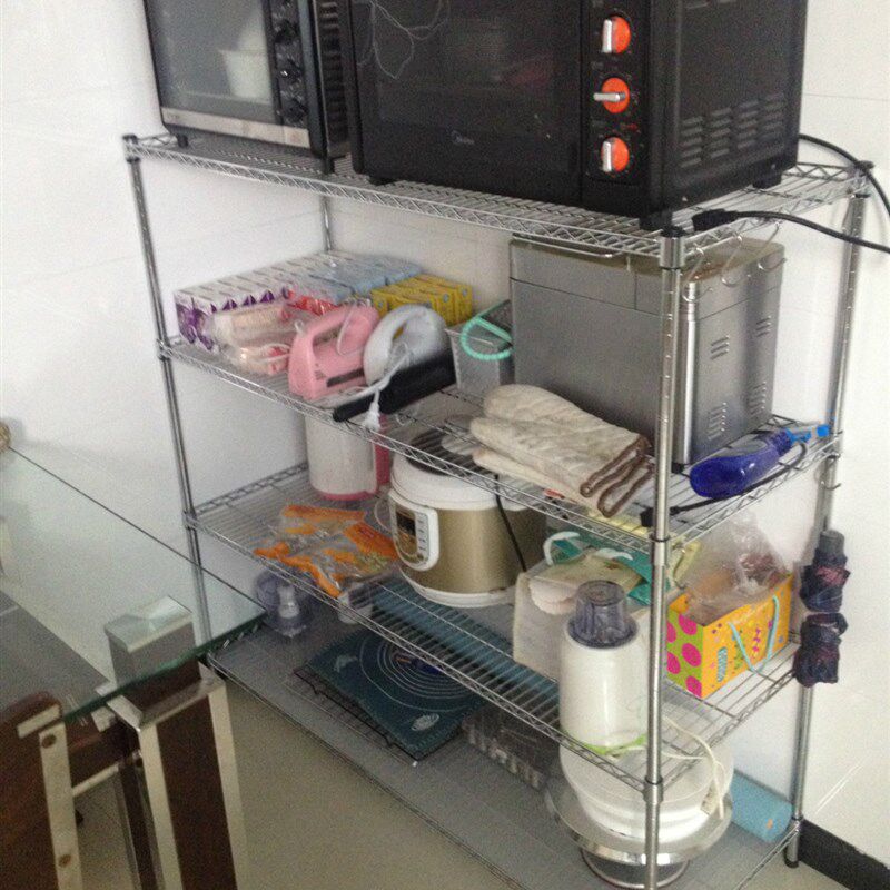 厨房用品置物架 四层不锈钢色储物架微波炉架收纳架4层架锅架包邮