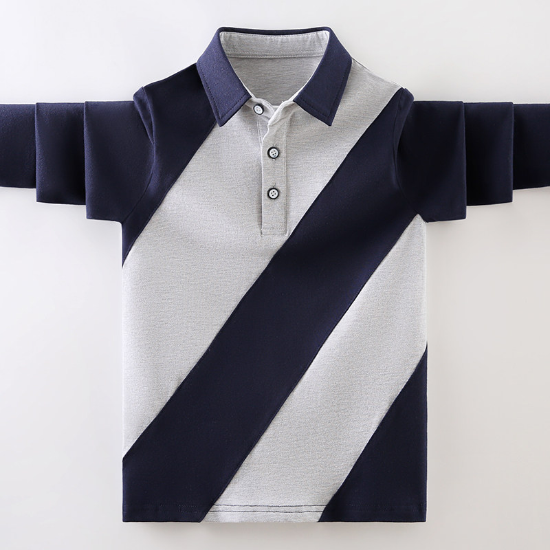 男童T恤长袖2023春秋款儿童纯棉Polo衫中大童洋气男孩春装打底衫