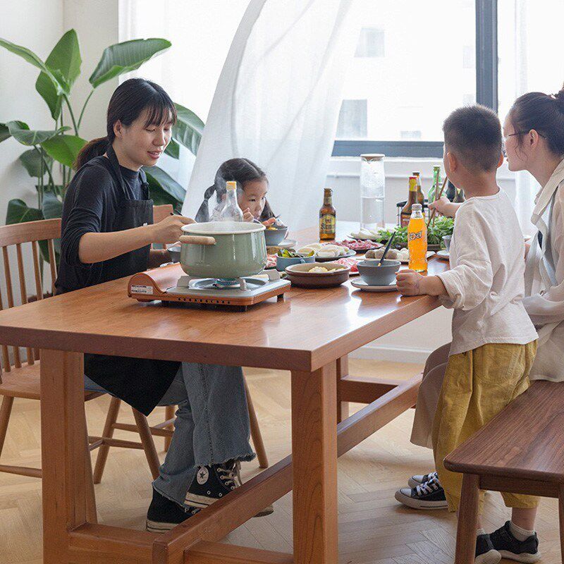北欧全实木餐桌椅组合樱桃木长条桌凳日式大板桌子家用原木工作台