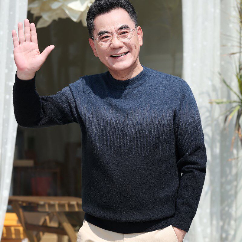 毛衣男士秋冬季中老年爸爸装加厚保暖针织衫半高领打底衫2024新款
