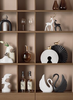 艺术软装客厅展示架摆件黑白侘寂风高级感小众新居书房酒柜装饰品