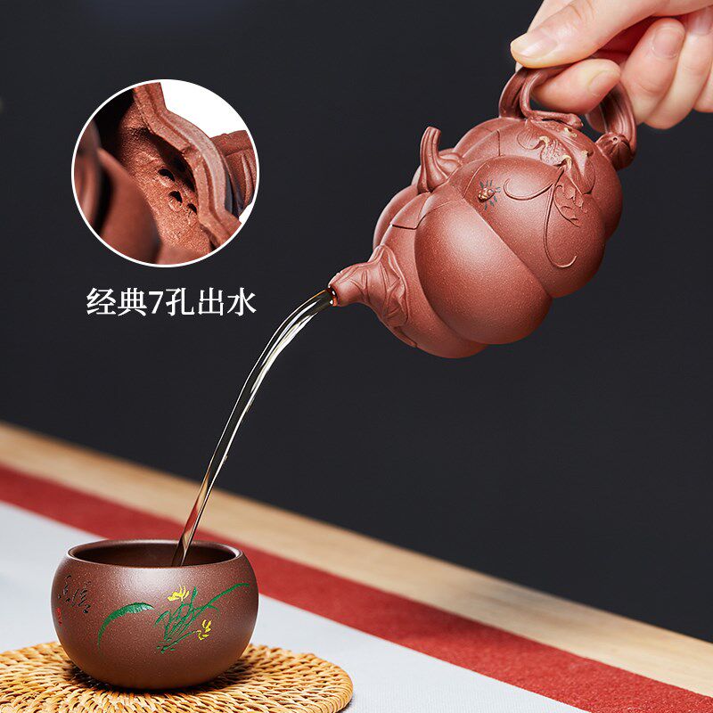 宜兴紫砂壶纯全手工花器仿生器南瓜壶原矿紫泥名家瓜棱功夫泡茶壶