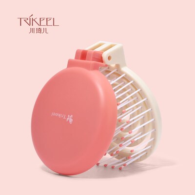 镂空梳子折叠按摩梳圆形随身便携儿童小梳子带镜子化妆两用气垫梳