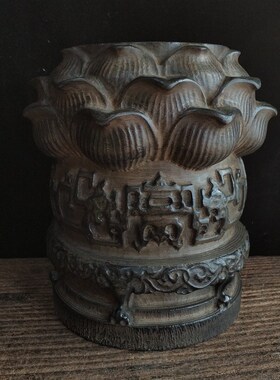 天然青石雕刻荷花瓣石墩壶承宝贝底座民俗复古工艺家居摆件品相佳