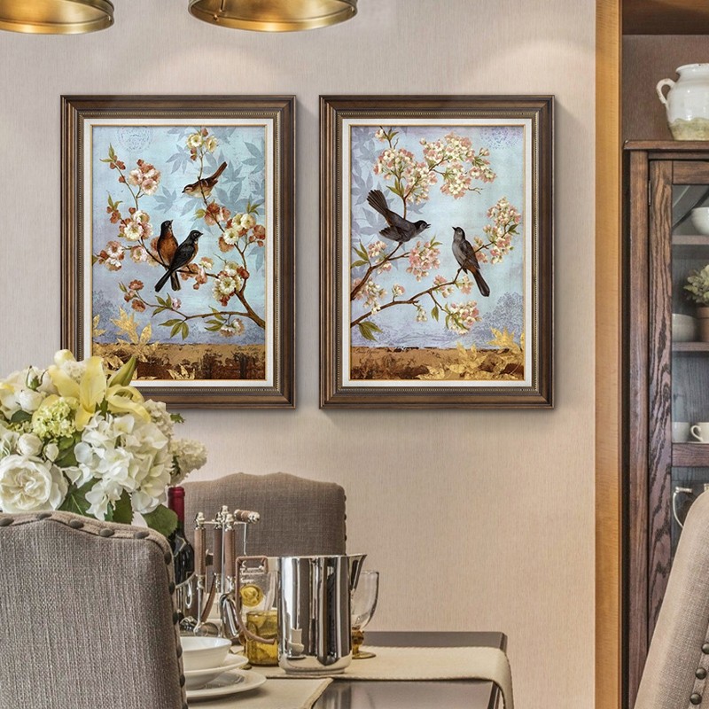 美式餐厅画装饰壁画饭厅背景墙挂画主卧房间花鸟高档复古油画欧式