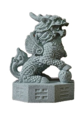 泉州手工石雕麒麟摆件对 招财瑞兽适用于家居与办公室装饰