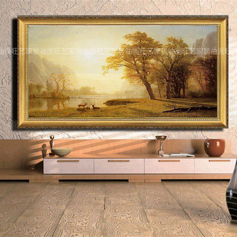 手绘风景油画客厅酒店别墅餐厅办公室聚宝盆沙发背景书房家居挂画
