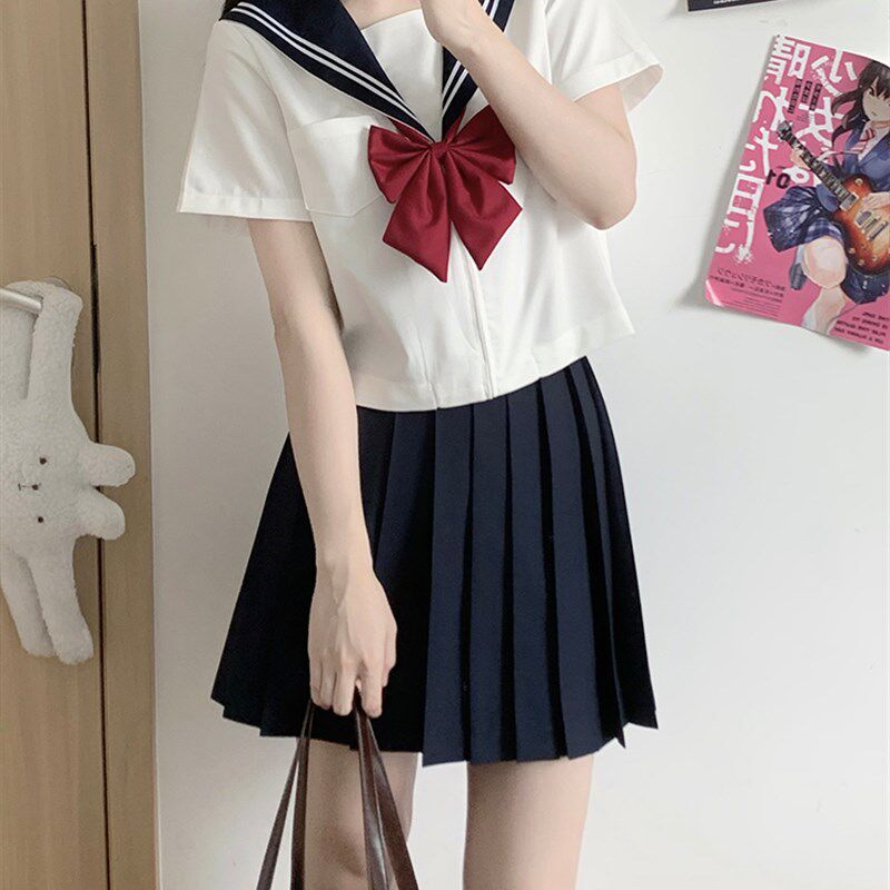 【花见森】关西襟基础水手服中间服 春秋款 绀领白二本JK浓绀制服