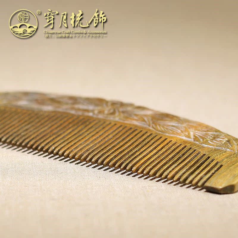 穿月常州梳篦绿檀木梳复古手工雕刻檀木梳子 葫芦 高档商务礼盒1