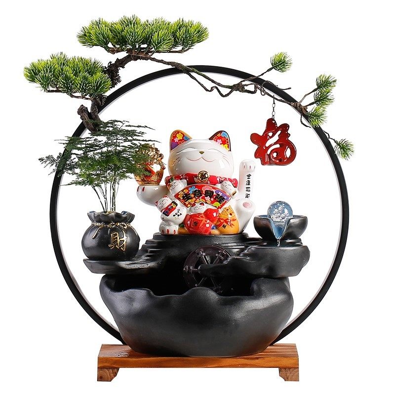 创意招财猫流水客厅办公室装饰摆件桌面循环水新中式送礼开业礼物