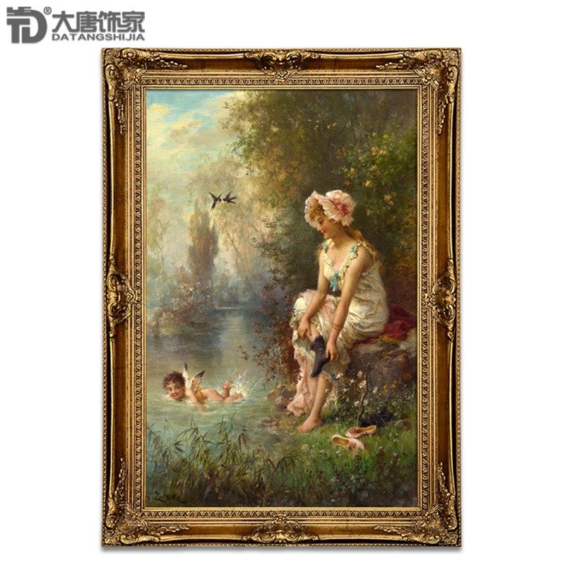 高档手绘客厅装饰画 豪华欧式玄关油画 古典人物天使油画盛夏N249