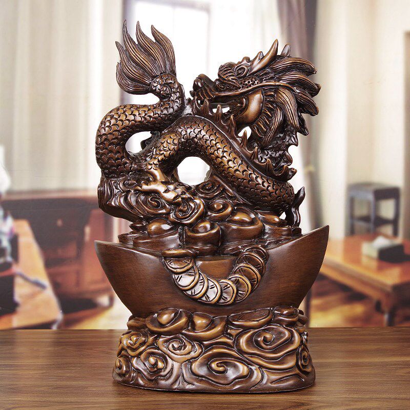 纯实木雕龙摆件招财生肖龙木质手工艺品中式客厅玄关办公室桌摆饰