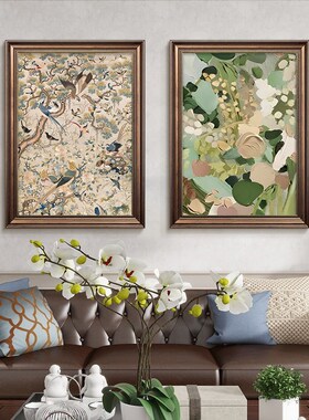 复古南洋中古风玄关装饰画梅花美式客厅沙发背景墙壁画绿色系挂画